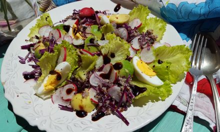 Salada de quinoa e couve roxa com ovos e abacate