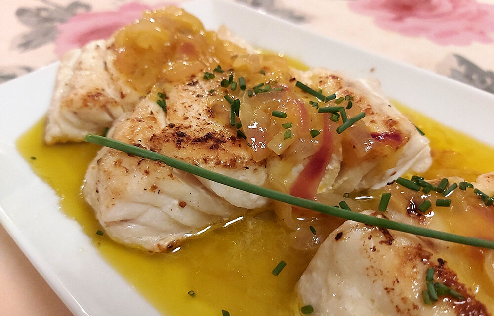 Lombos de garoupa com escabeche de laranja