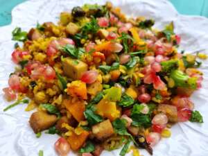tofu salteado com legumes e bulgur